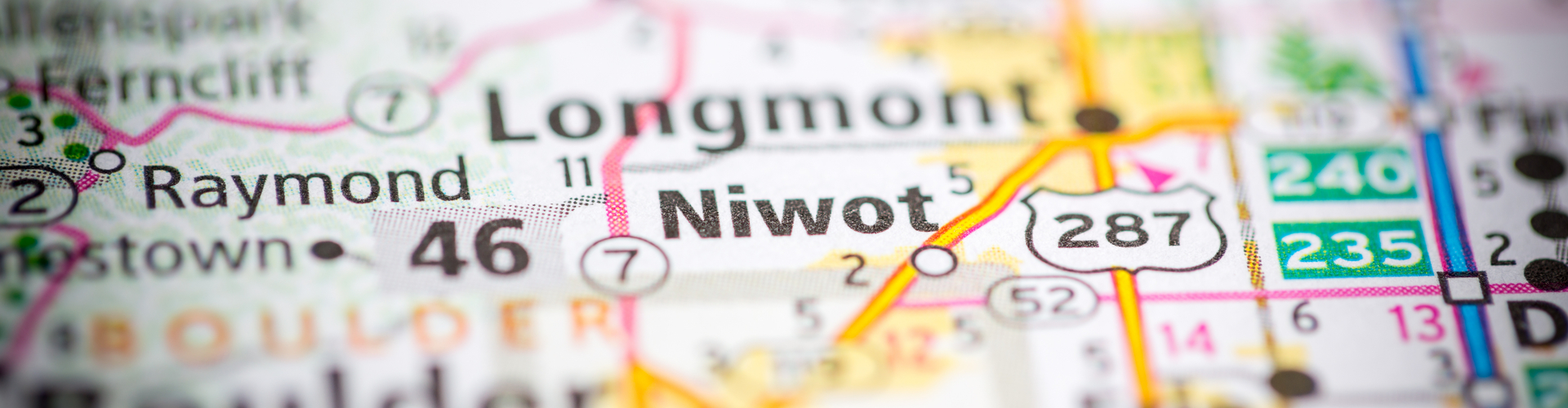 Map showing the words Niwot and Longmont