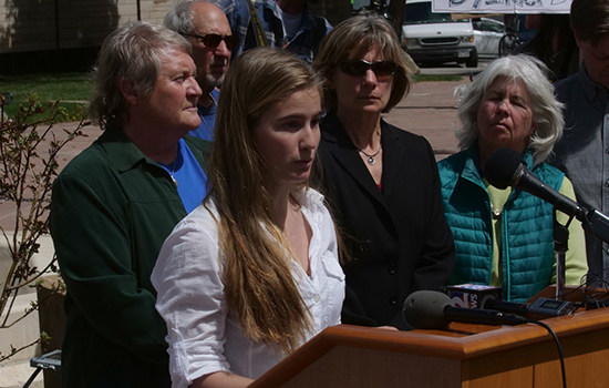 Emma Bray, Earth Guardians at the podium for the Climate Accountability Rally