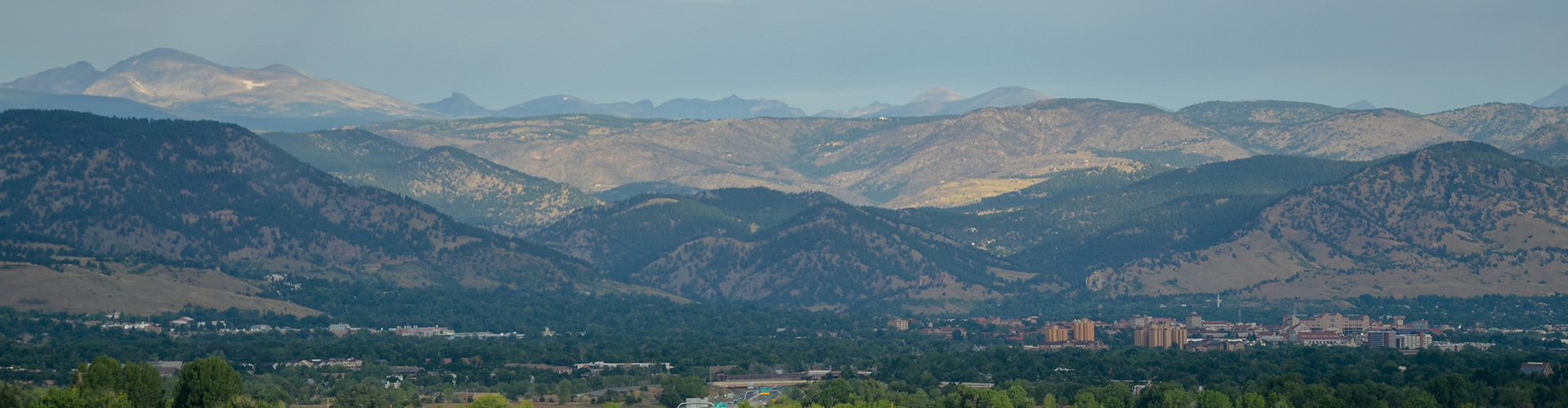 panoramic view of Boulder coming in from the east on US36