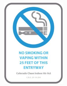 Entryway sign template: no smoking or vaping within 25 feet