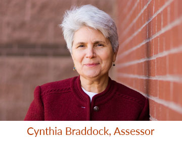 Read the Assessor, Cythnia Braddock's biography page.