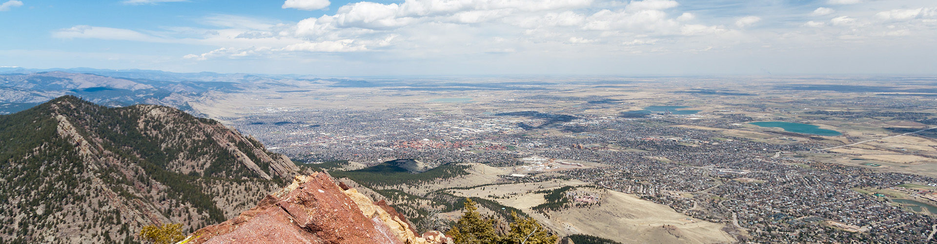 Panoramic view of Boulder, Colorado from the top of a Mountain