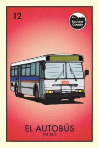 Lotería card with an image of a bus