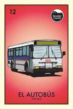 Lotería card with an image of a bus