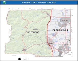 Map of Wildfire Zones 1 and 2 in Boulder County