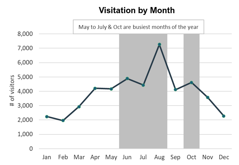 Line graph showing June, July, and August were the busiest months