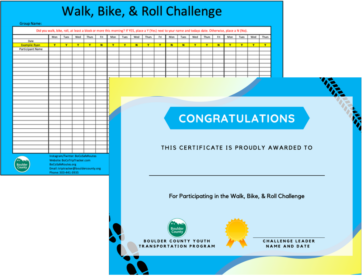 Walk, Bike, Roll Challenge chart and certificate