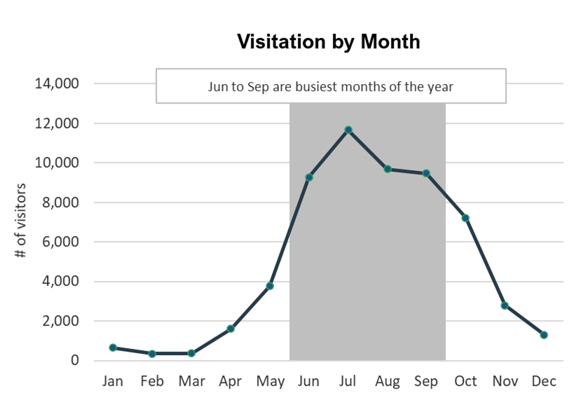 Line graph showing July was the busiest month
