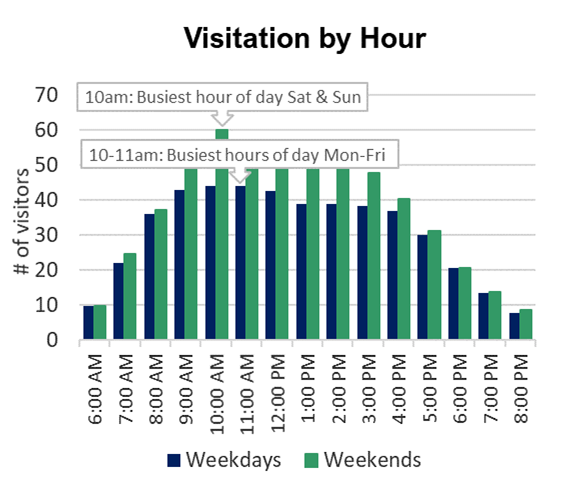 Bar chart showing 10am was the busiest hour