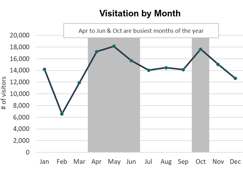 Line graph showing May and October were the busiest month