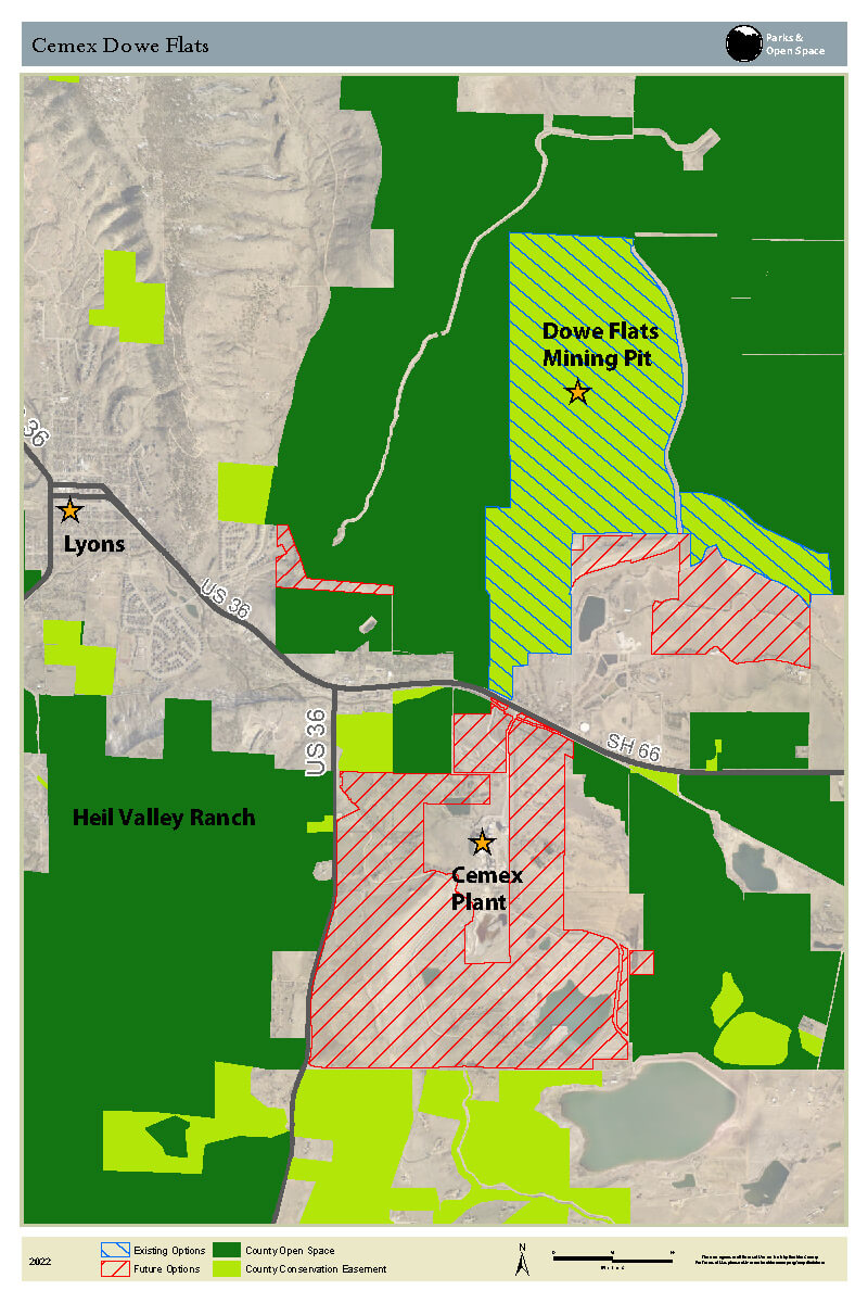 Vicinity Map showing Cemex cement plant, Dowe Flats mining area, and acres of new open space under consideration