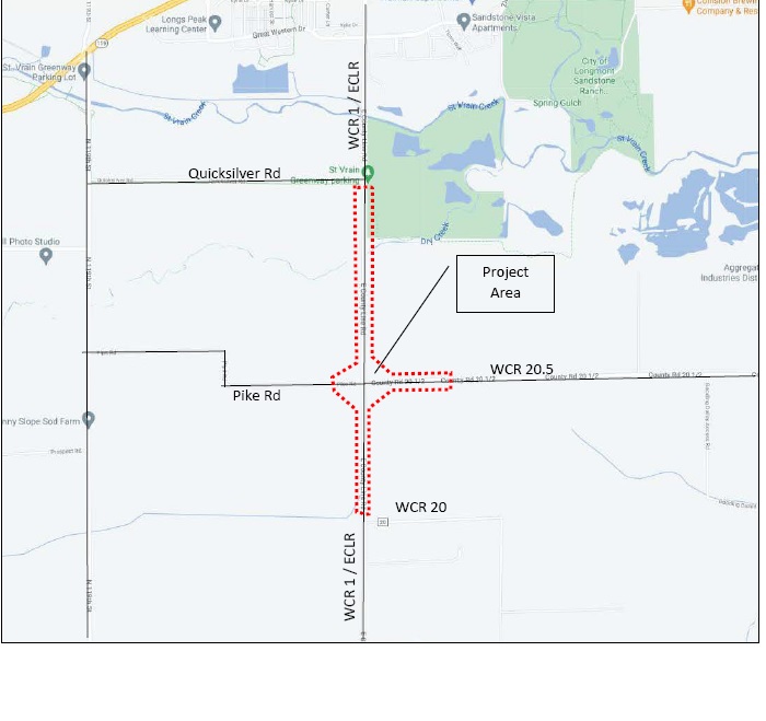 Map of the East County Line Road - Quicksilver to Pike - project area