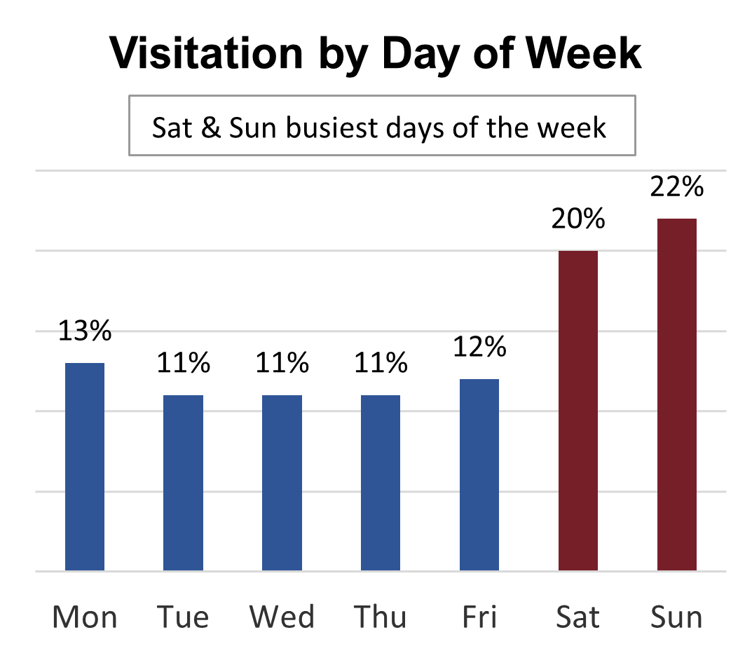 Bar chart showing Saturday and Sunday and the busiest days