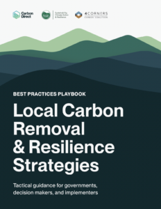 Illustrated cover of Best Practices Playbook for Local Carbon Removal & Resilience Strategies. The cover image is an an illustration of green mountains.
