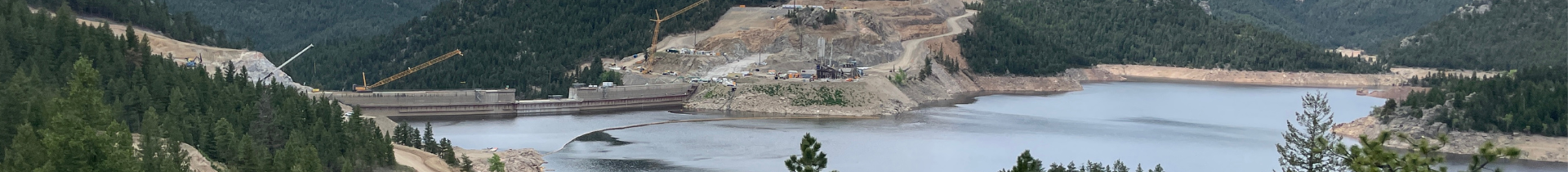 View of Denver Water dam construction from the North Shore of Gross Reservoir on June 15, 2023