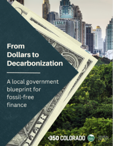 A report cover that features skyscrapers and a dense forest. The report title is on top of a blue abstract triangle and dollar bills.