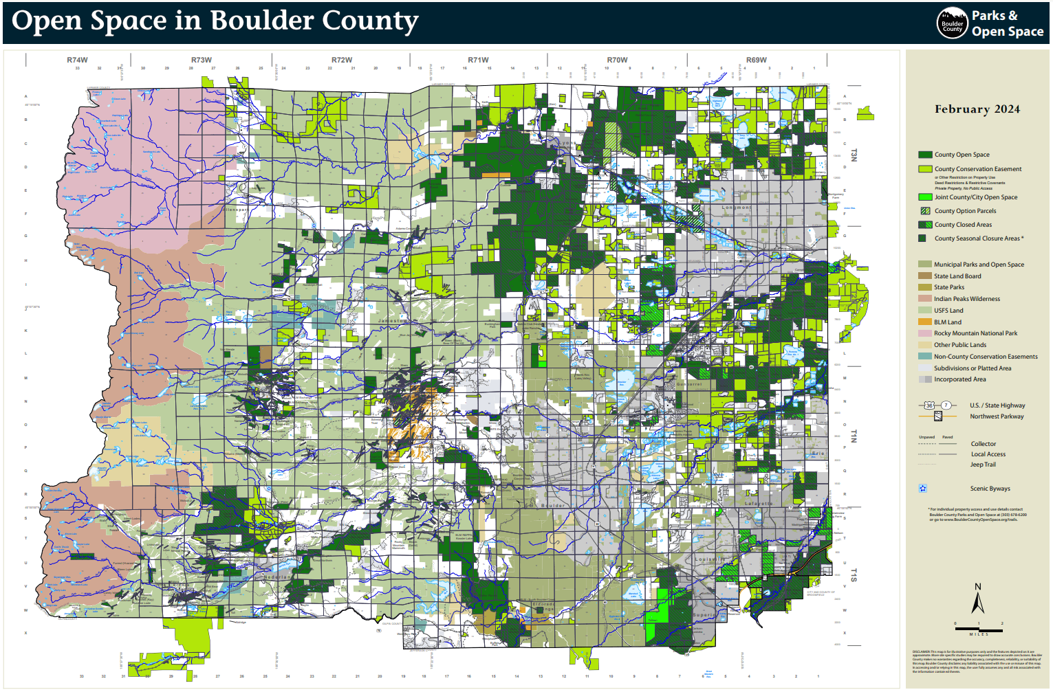 Map showing open space in Boulder County