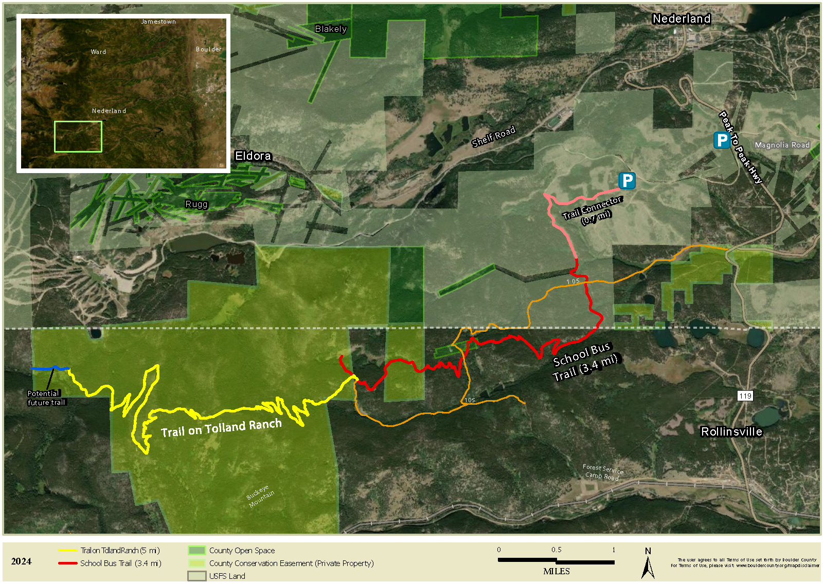 Map showing the trail on Tolland Ranch
