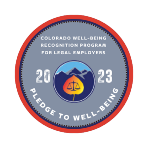 Colorado Well-Being Recognition Program for Legal Employers Badge for year 2023.