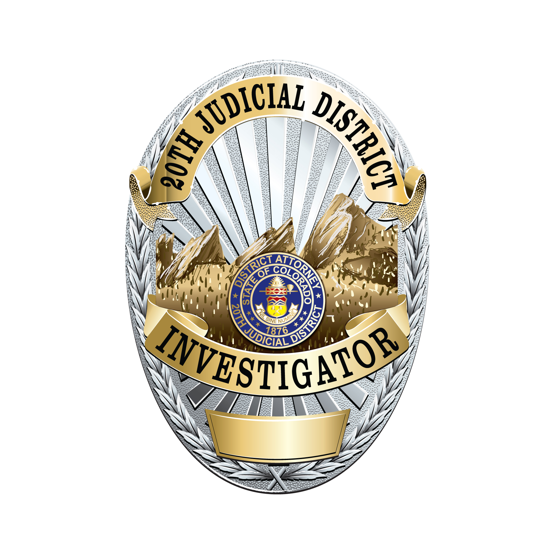 20th Judicial District Attorney's Office Investigations Unit badge.