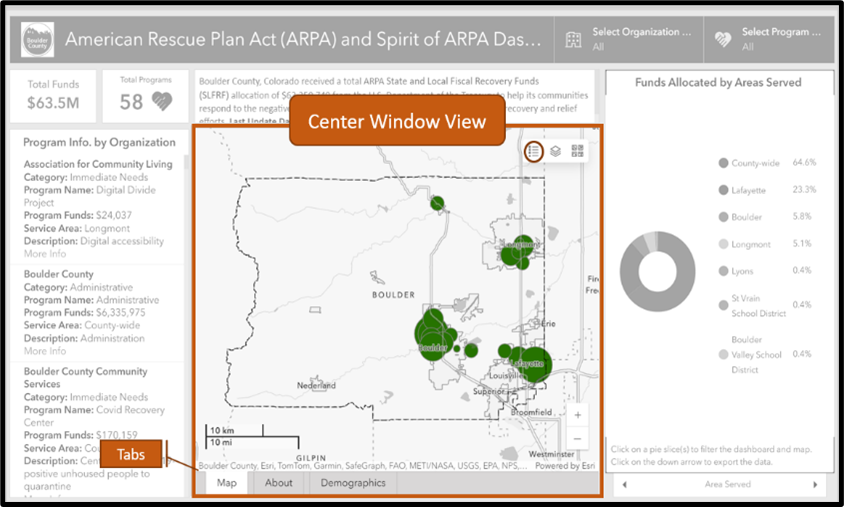 Center window view showing a map 