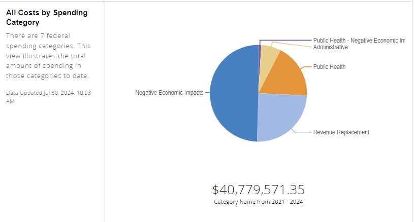 Pie chart with the total costs by project task