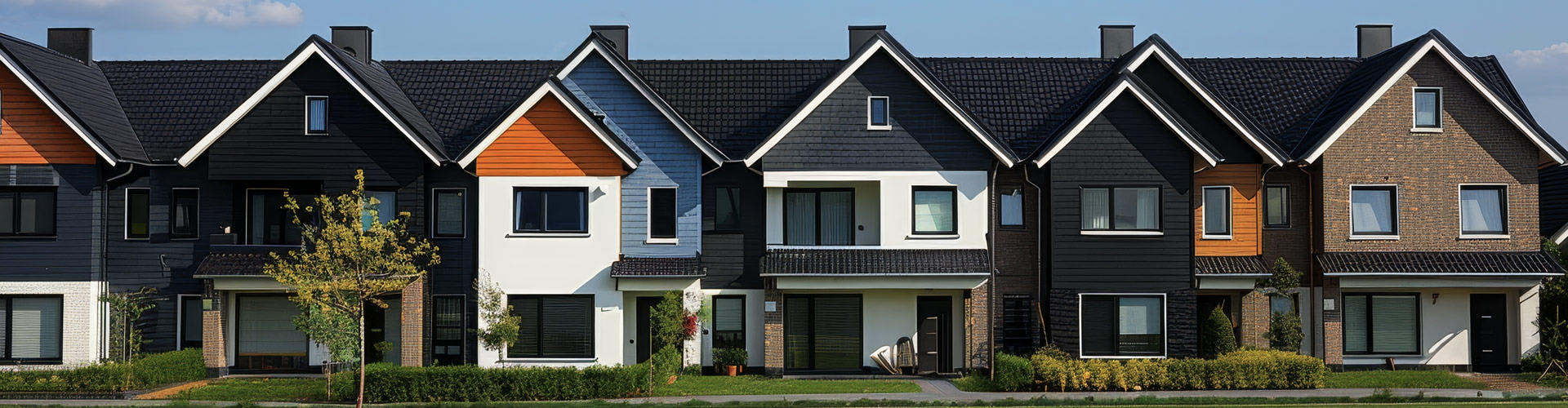 Modern two-story house with a front porch and landscaped yard.