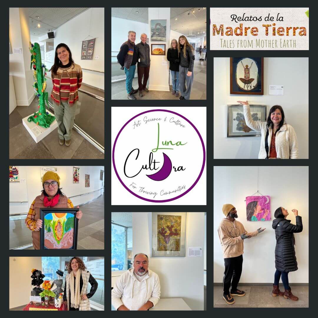 A photo collage of Luna Cultura participants at a musuem