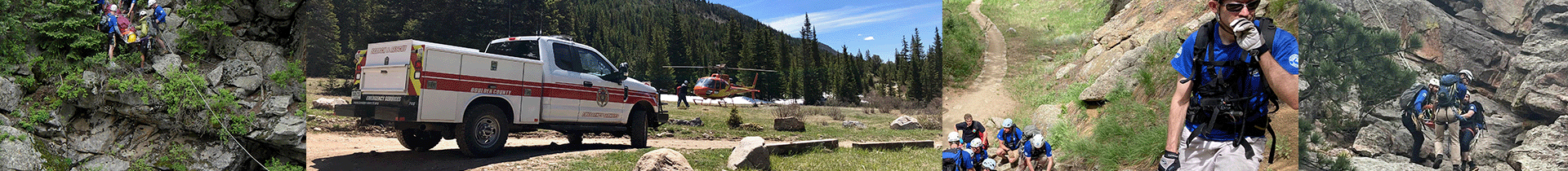 Collage of photos showing emergency rescue work in Boulder County