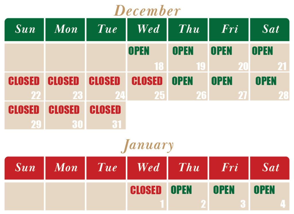 holiday calendar with color blocks