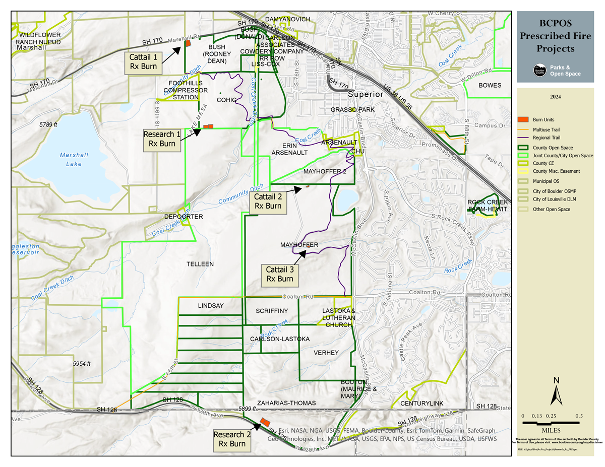 Map showing the prescribed burn project areas near Superior