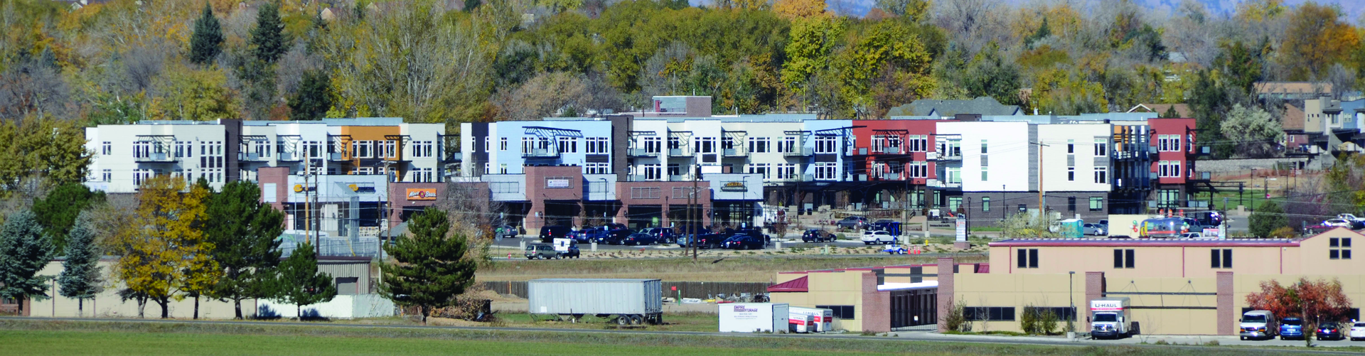 Row of modern townhomes in Louisville, Colorado