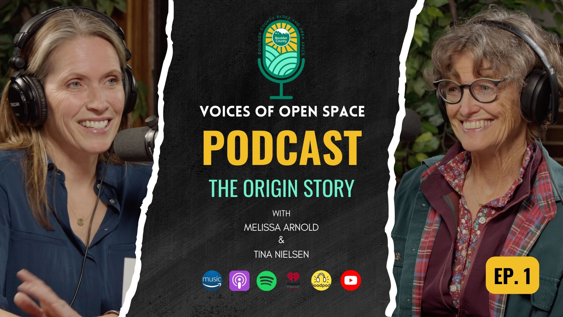 Cover image of episode one with photos of Melissa Arnold and Tina Nielsen