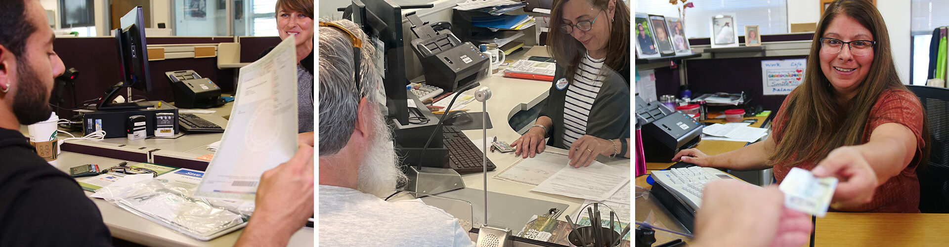 Motor vehicle employees help customers in the office