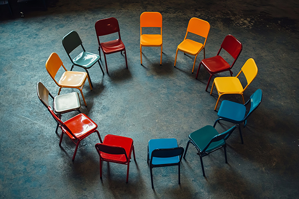 Colorful chairs circle arrangement