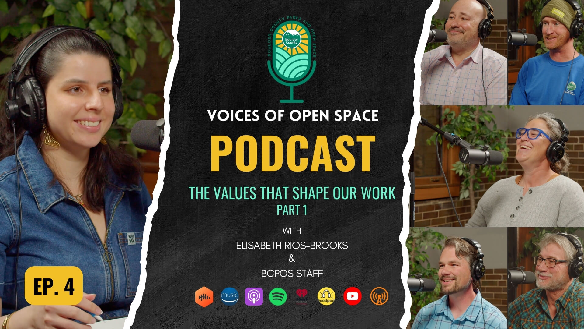 Cover image of episode four with photos of Elisabeth Rios-Broos and staff
