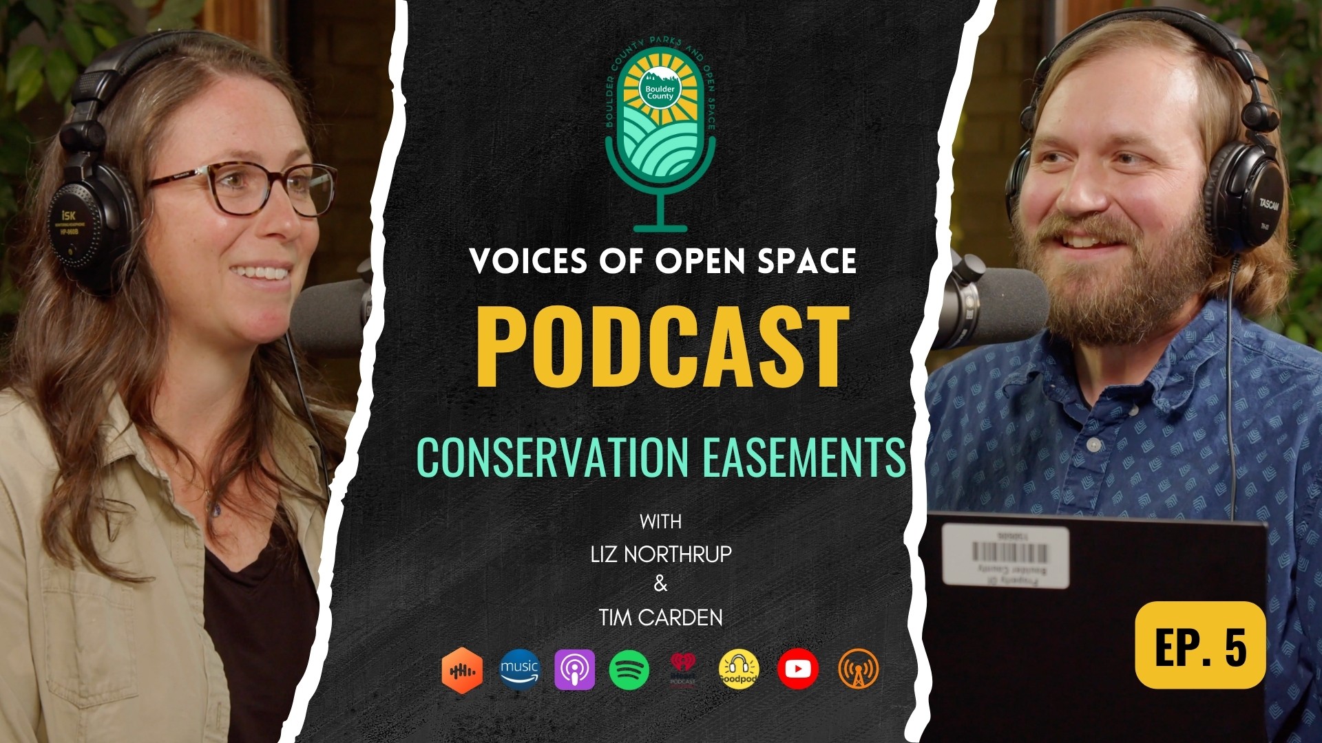 Cover image of episode five with photos of Liz Northrup and Tim Carden