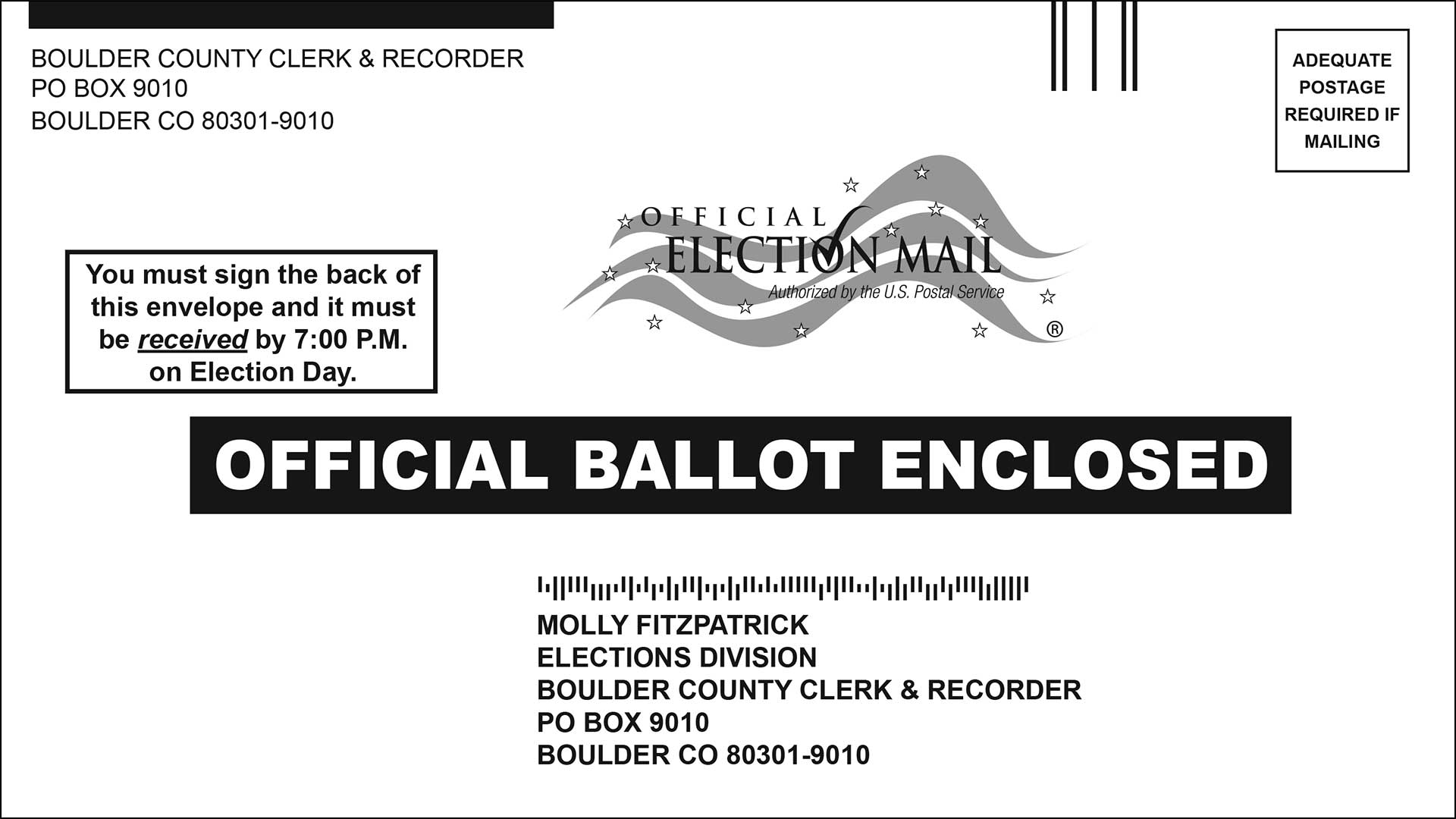 Sample Ballot Envelope Sample Boulder County Elections Envelope