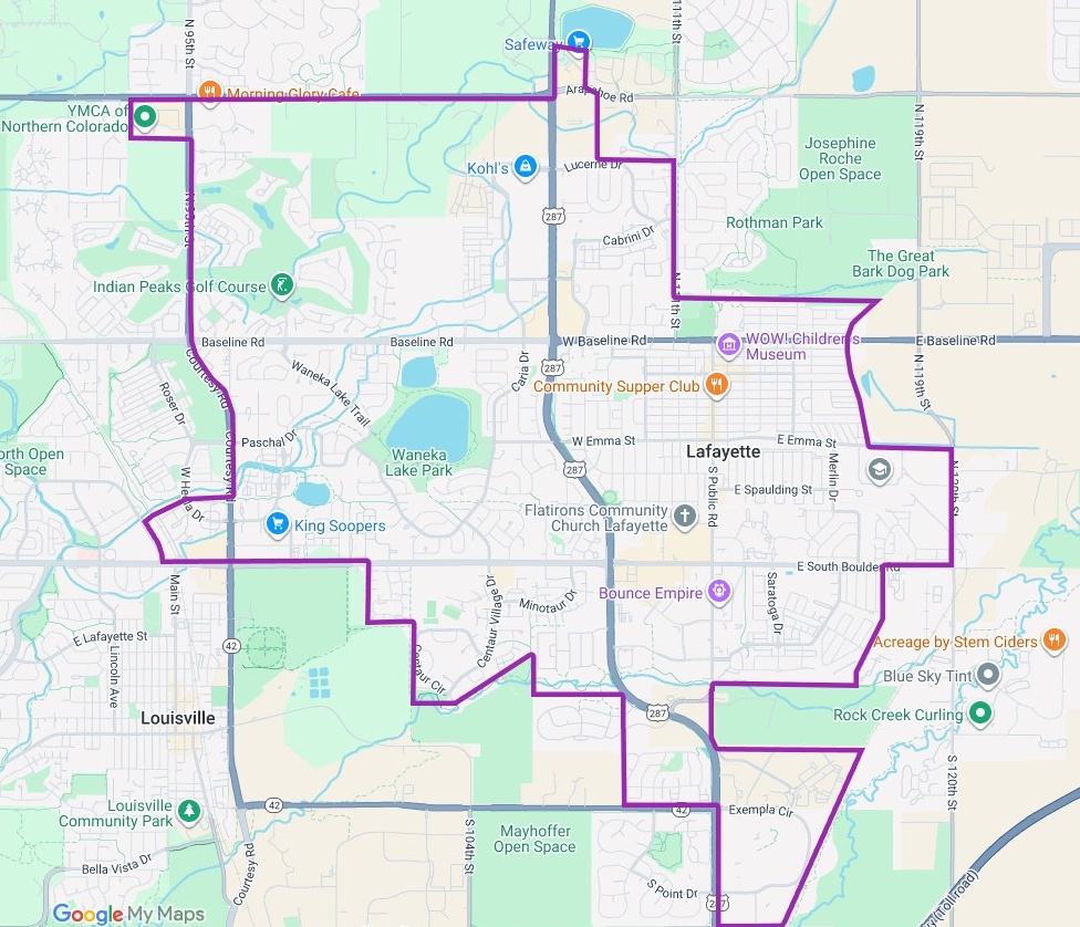 Outline of service area around city of Lafayette