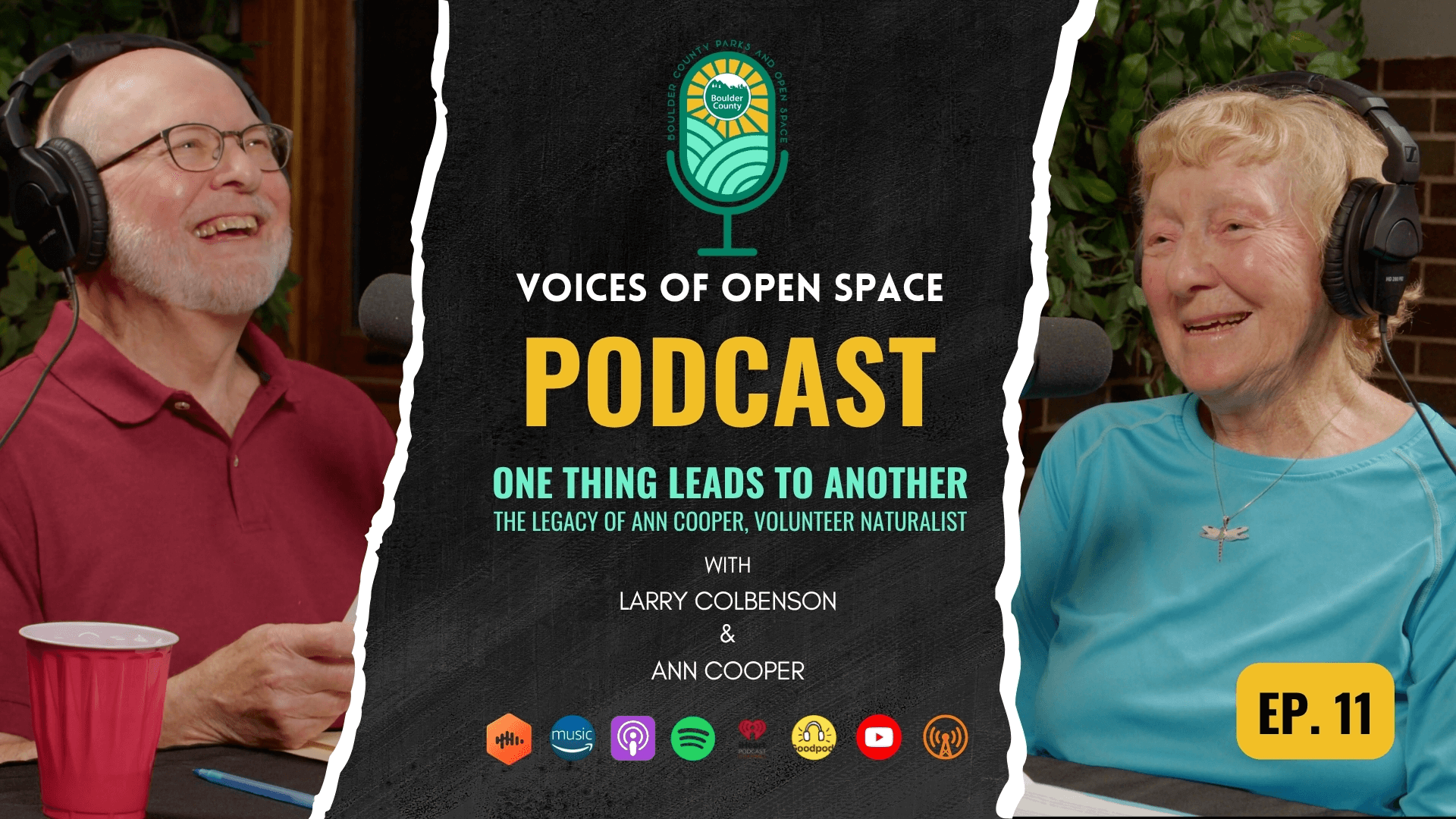 Cover image of episode 11 with photos of Larry and Ann.