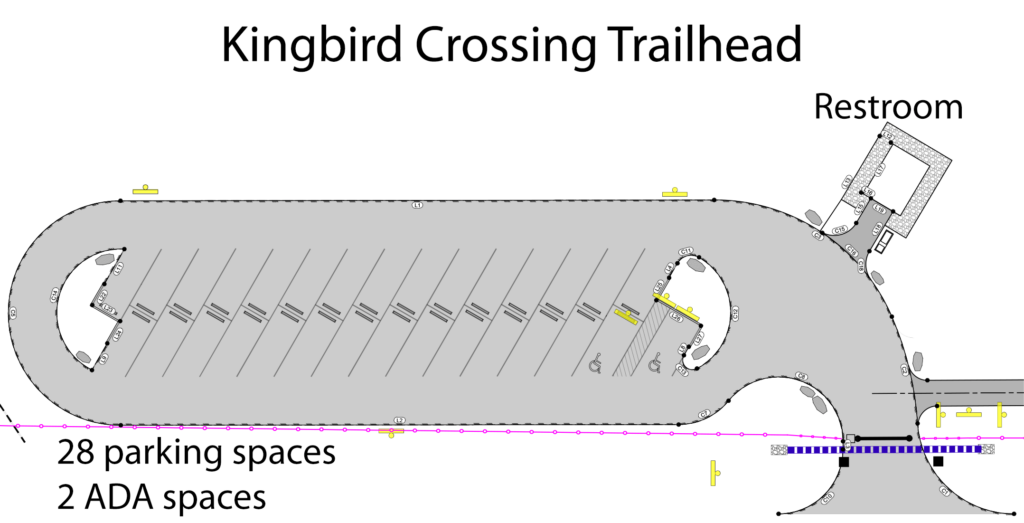 Simple site plan of the Kingbird Crossing Trailhead at Prairie Run