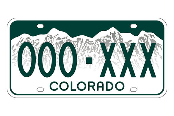 A sample Colorado standard license plate.