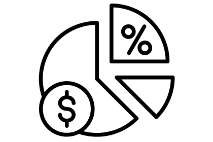 Pie chart illustration with dollar and percentage signs.