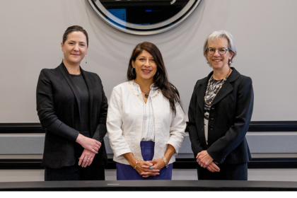 Commissioners Ashley Stolzmann, Marta Loachamin, and Claire Levy.