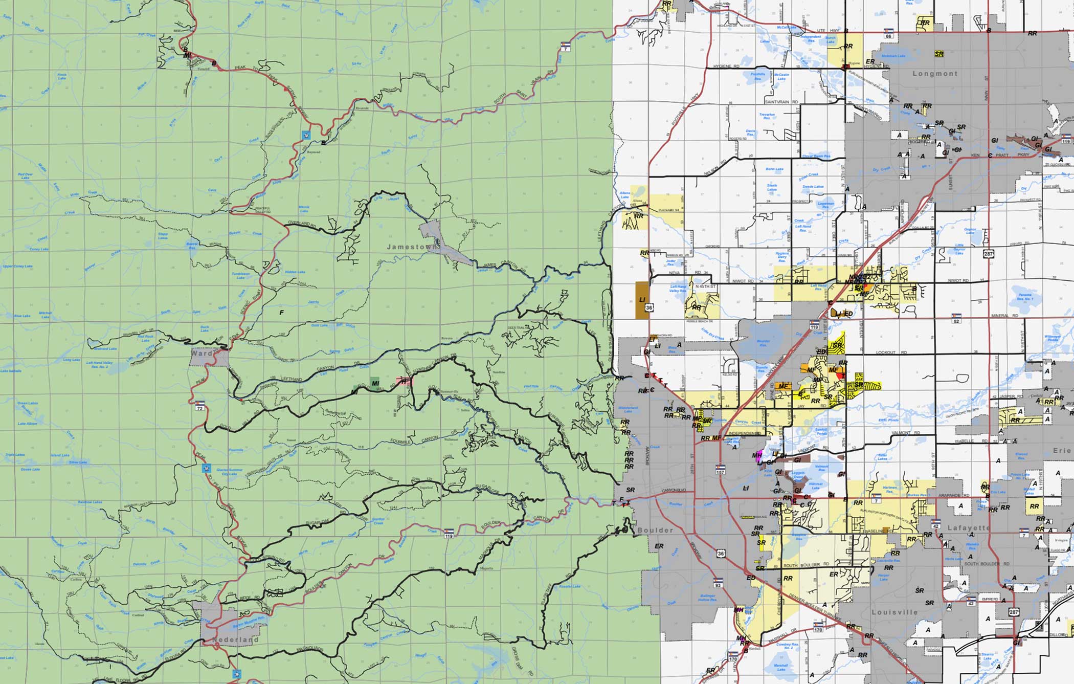 Boulder County Zoning map showing cropped image of entire county.