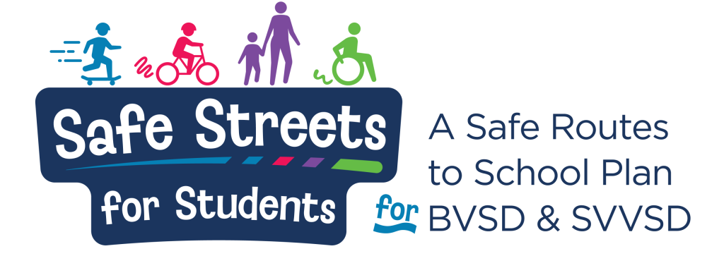 Safe Streets Logo with words Safe Streets for Students A Safe Routes to School Plan for BVSD and SVVSD.