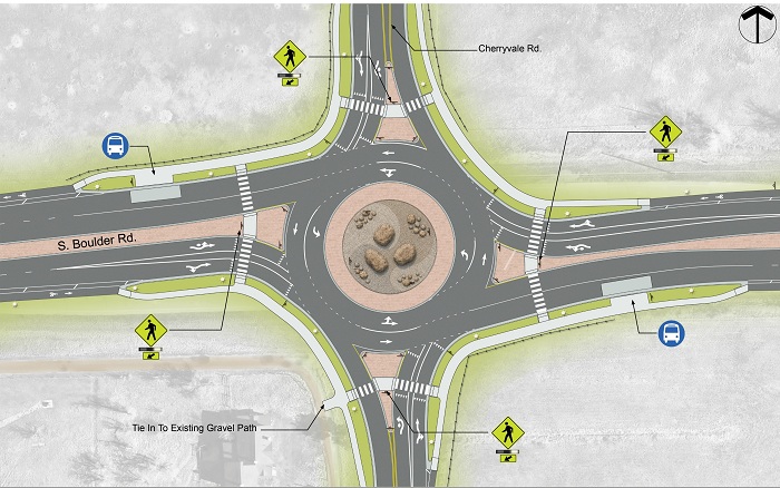 Rendering of a proposed roundabout at Cherryvale and South Boulder roads