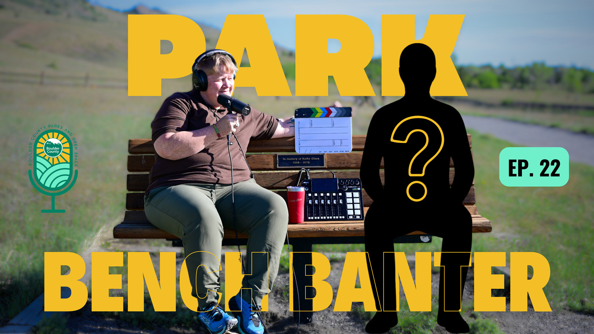 Cover image of episode 22 with Eva and a mystery person sitting on a bench.